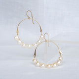 Golden Pearl Dangle Hoop Earrings-Earrings-Katalio