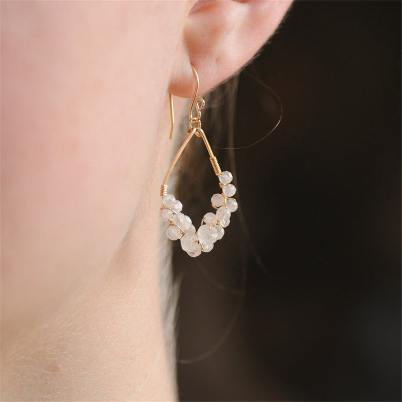 Moonstone Drop Hoop Earrings-Earrings-Katalio