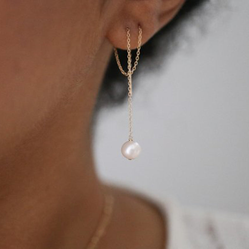 Two-hole Pearl Drop Earrings-Earrings-Katalio