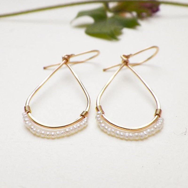 Pearl Teardrop Dangle Earrings-Earrings-Katalio