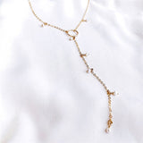 Open Circle Lariat Necklace With Natural Pearls-Necklace-Katalio