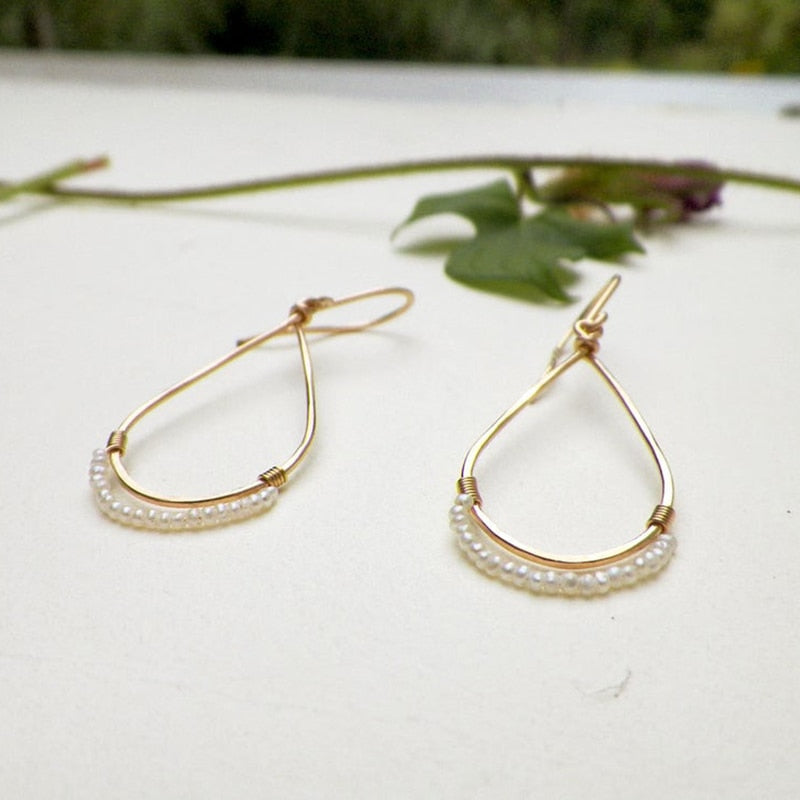 Pearl Teardrop Dangle Earrings-Earrings-Katalio