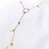 Open Circle Lariat Necklace With Natural Pearls-Necklace-Katalio