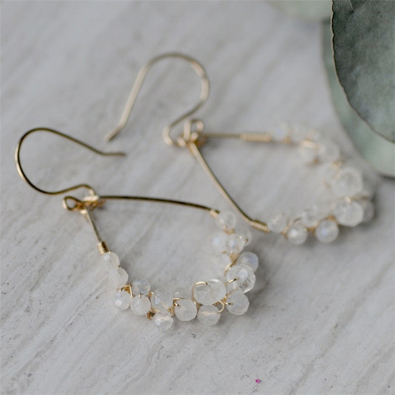 Moonstone Drop Hoop Earrings-Earrings-Katalio