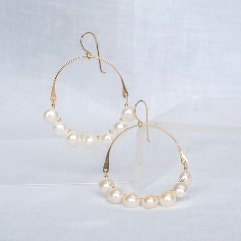 Golden Pearl Dangle Hoop Earrings-Earrings-Katalio