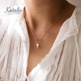 Pearl Drop Circle Pendant Necklace-Necklace-Katalio