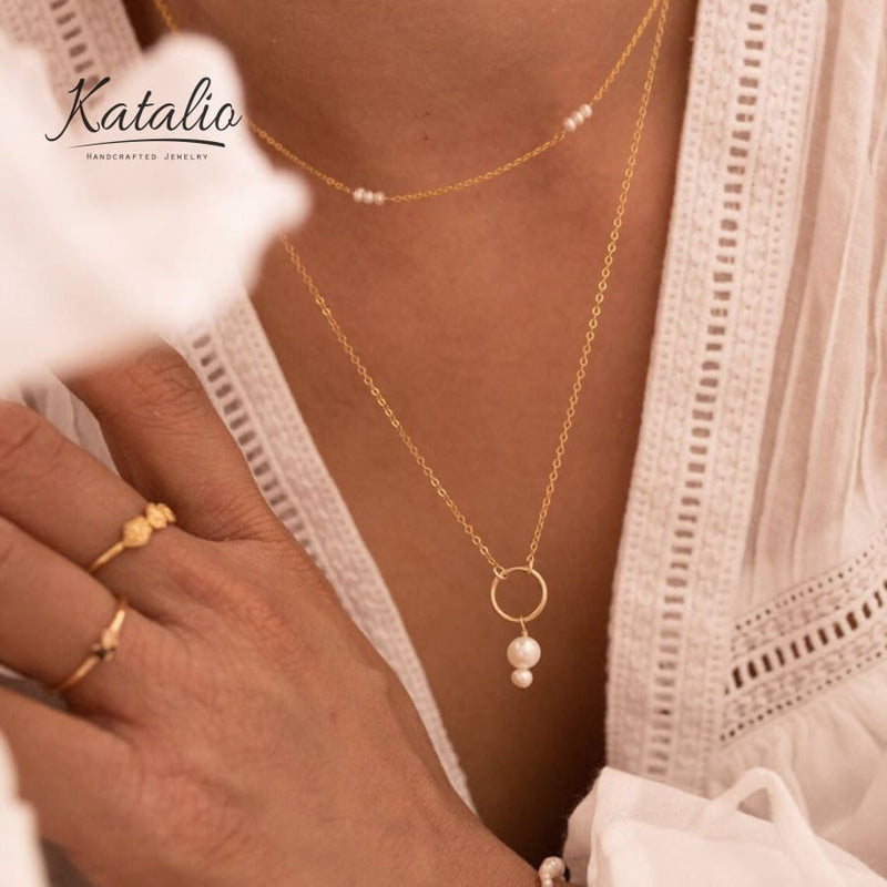 Pearl Drop Circle Pendant Necklace-Necklace-Katalio