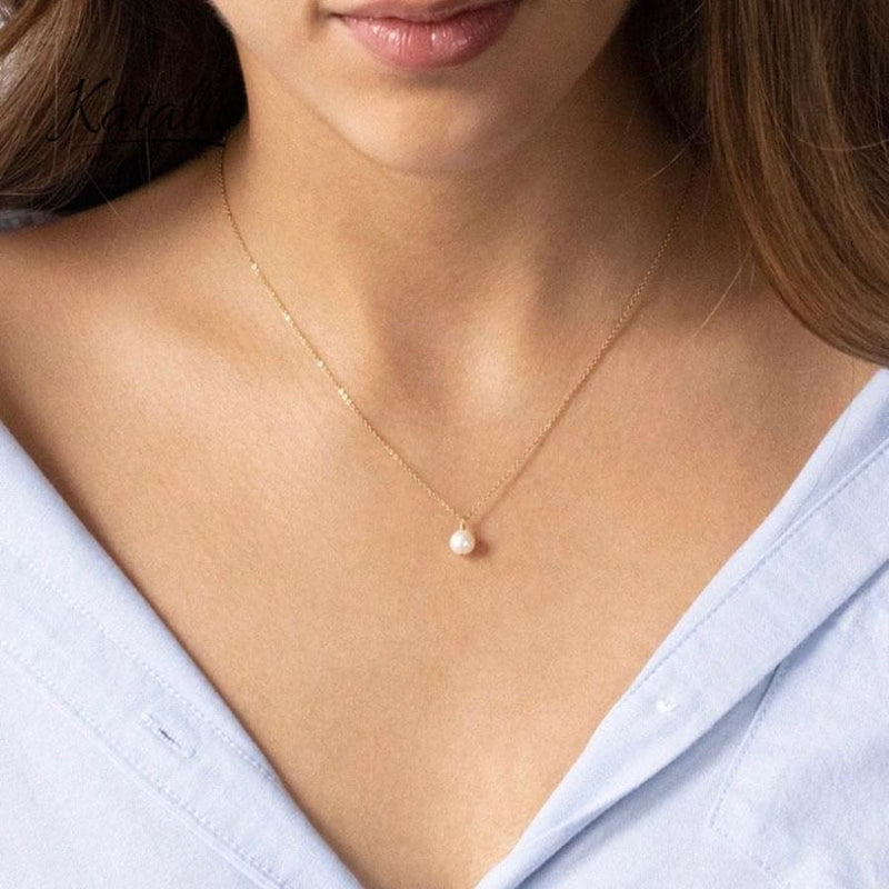 Solitaire Pearl Pendant Necklace-Necklace-Katalio
