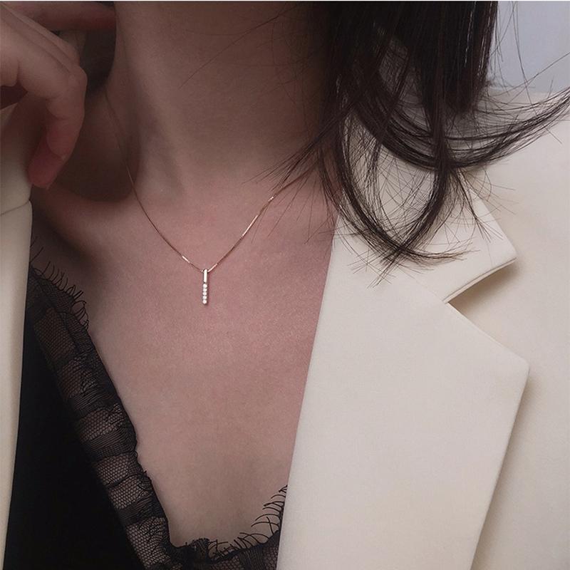 Dainty Zirconia Bar Necklace-Necklace-Katalio