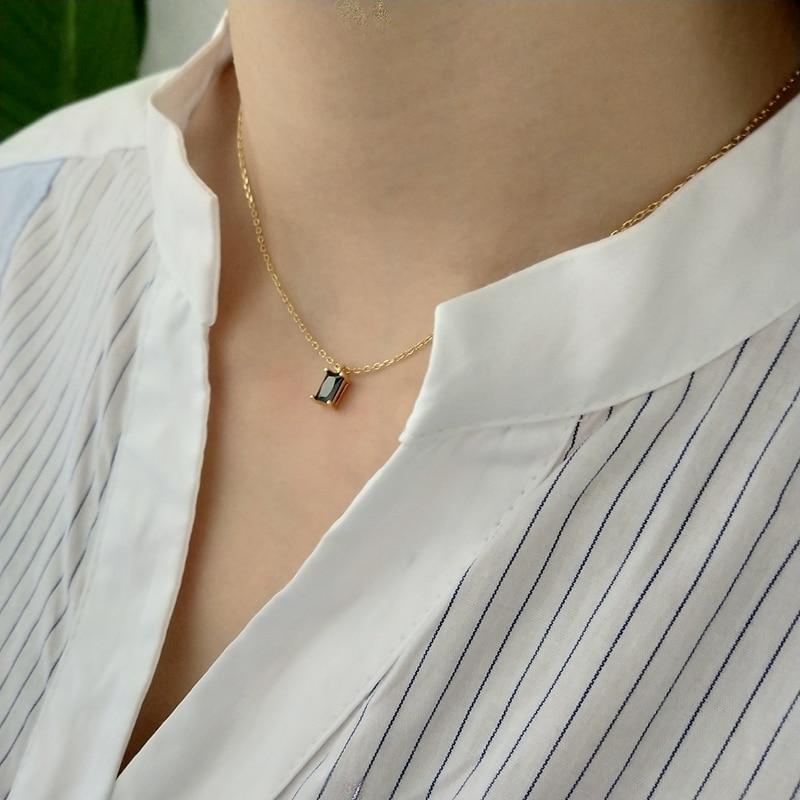 Black Zircon Square Necklace-Necklace-Katalio